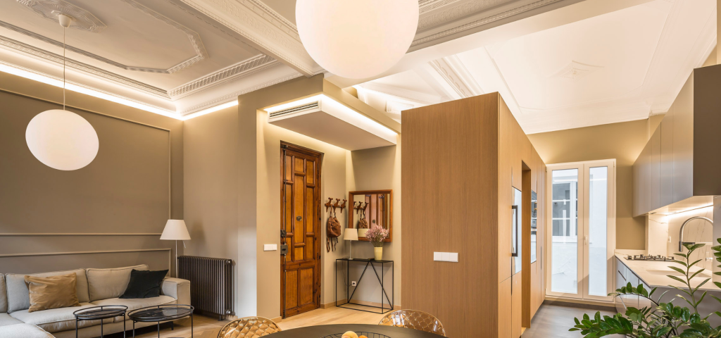 salón con iluminación de diseño